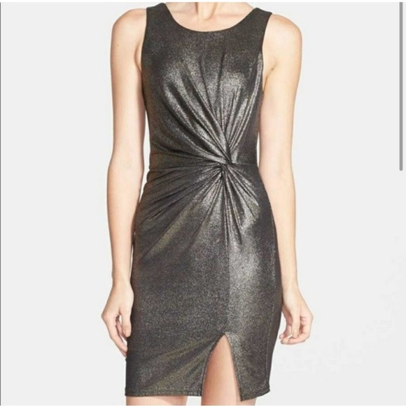 Astr Gold Ruched Sheath Mini Dress - Picture 1 of 6